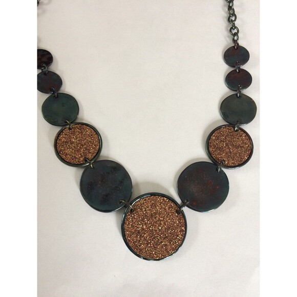 Statement Disk Necklace 20” Copper And Brown Colors - Picture 3 of 5